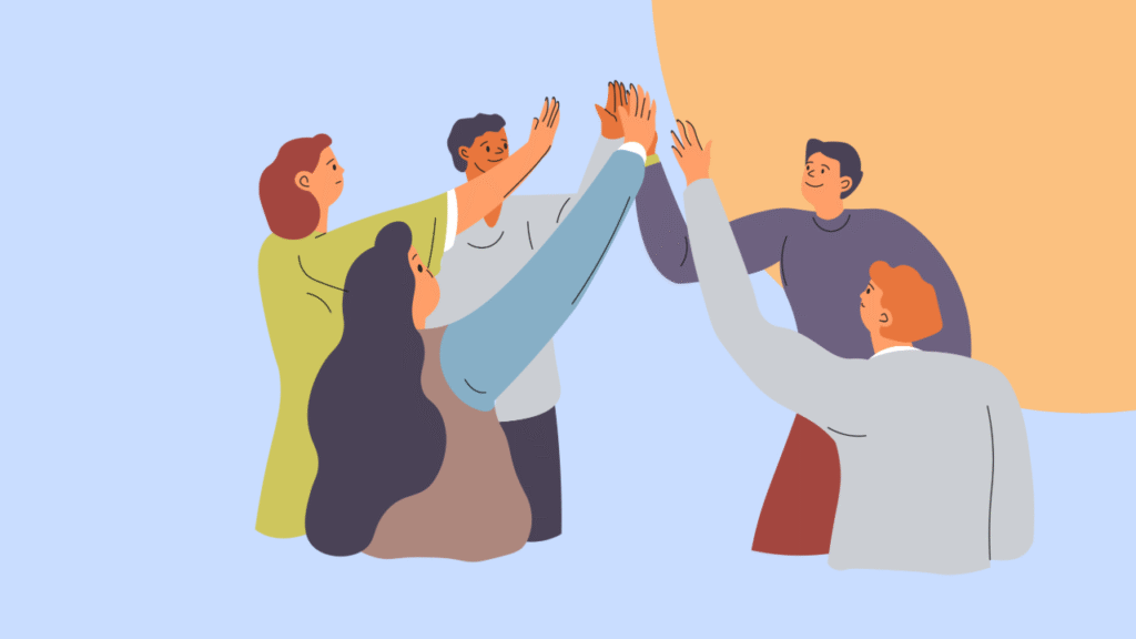 Illustration a group of people high fiving