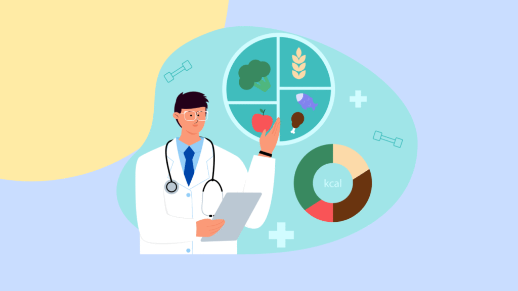 illustration of a doctor with a pie chart behind them.